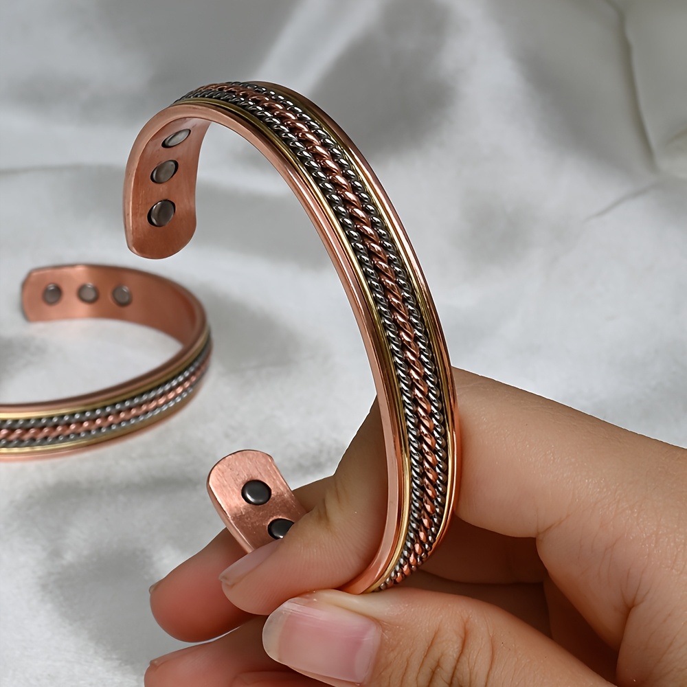 TEMU Bracelet Magnétique Homme en Cuivre Pur, Bracelet Torsadé de 11 mm de Large, 6 Aimants Intégrés, Bracelet Magnétique Manchette Ouverte Réglable
