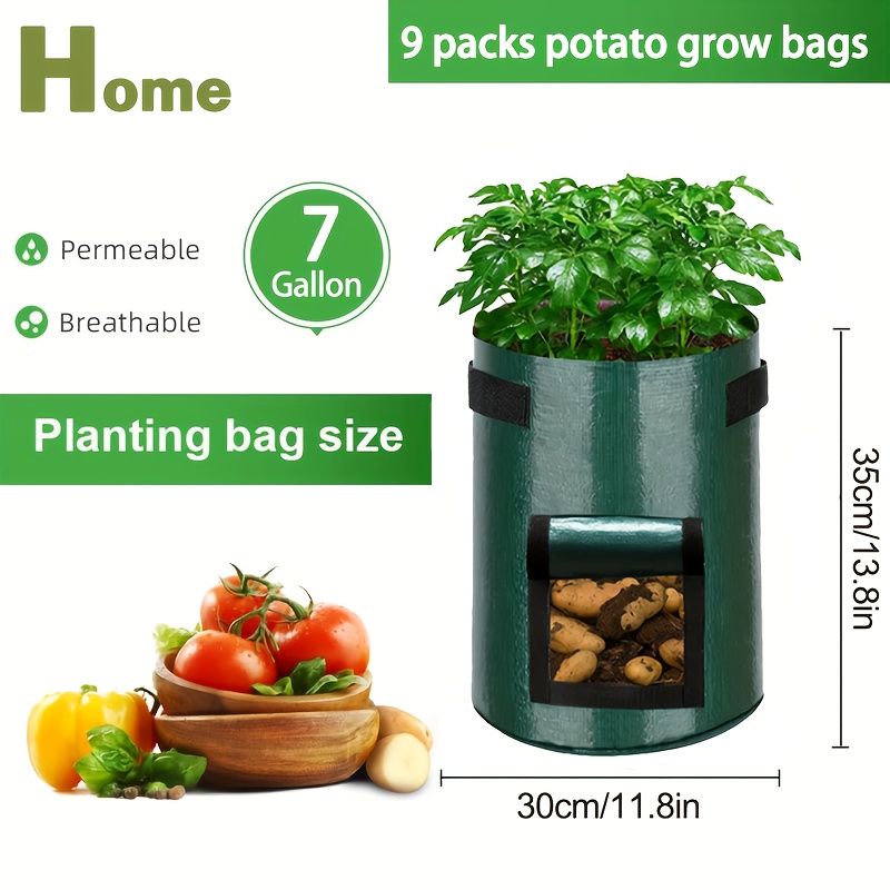 Image of 9-pack 10 Gallon For Potato Grow Bags With Reinforced Handles - Outdoor Planter Pots With Harvest Window, Large Plant Containers For Vegetables, Complete Gardening Set For Potatoes Tomatoes Carrots