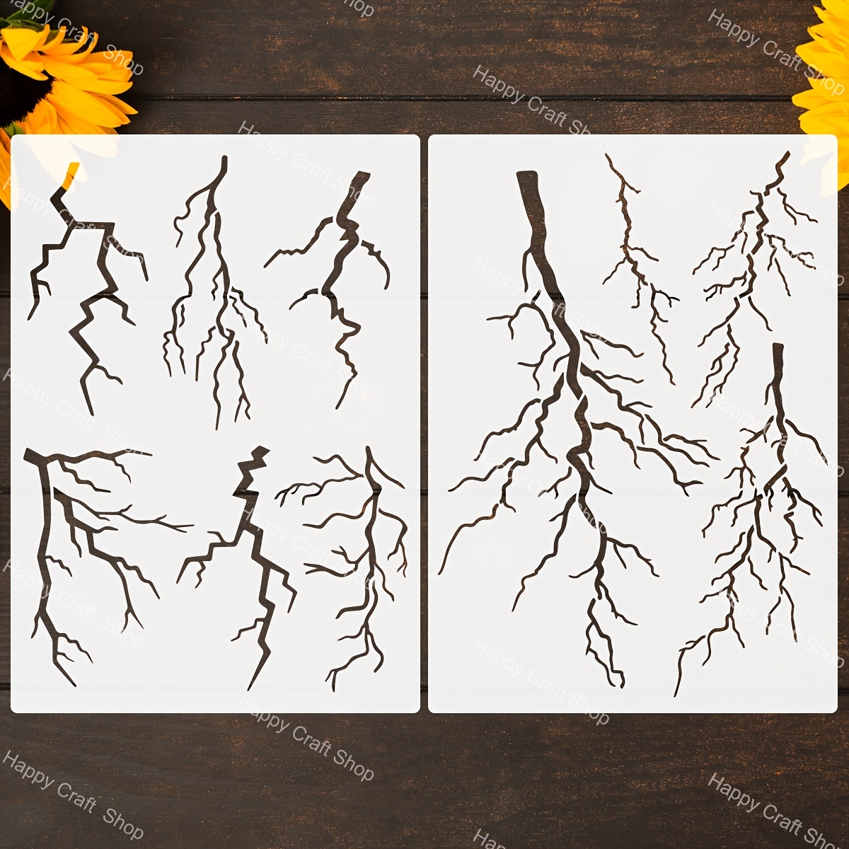 TEMU Set Of 2 Reusable Stencils For Measuring Lightning Strikes, Perfect For Painting With Brushes And Making Templates For Crafts, Wall Decor,