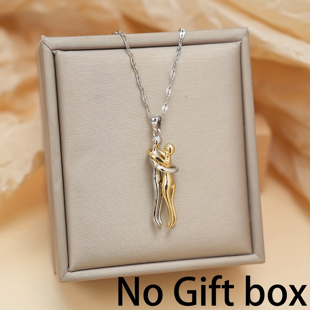 Image of Minimalist Romantic Couple Embrace Pendant Necklace, Stainless Steel Emotional Collarbone Chain Jewelry Gift