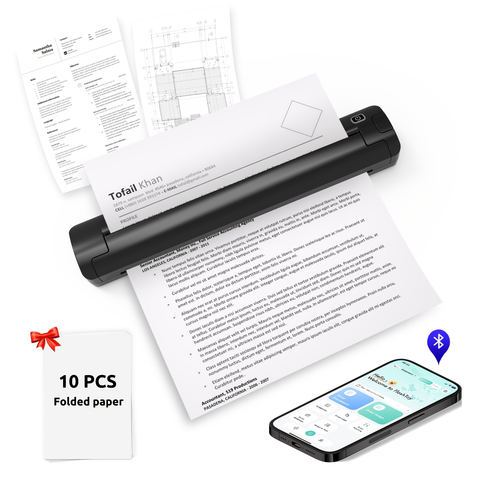 TEMU 2-in-1 Portable Wireless Inkless Printer, Supports 8.5"x11" Us Letter, Legal, A4 A5 Thermal Paper, Compatible With Android Ios & Laptop, Use