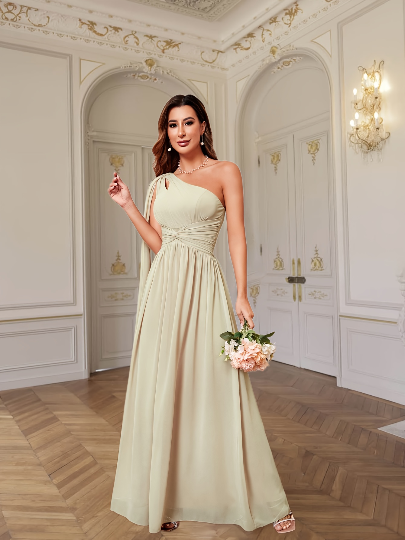 elegant orientation one shoulder chiffon flutter