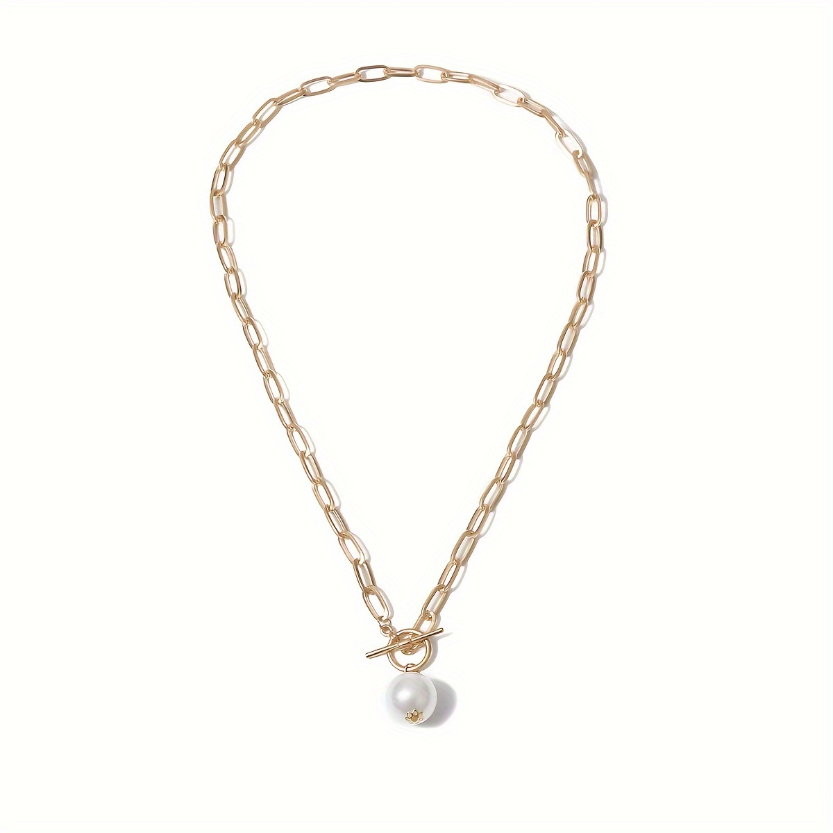 A Creative Women's Necklace Featuring A Vintage Metal Chain With Pearls In A European And Style