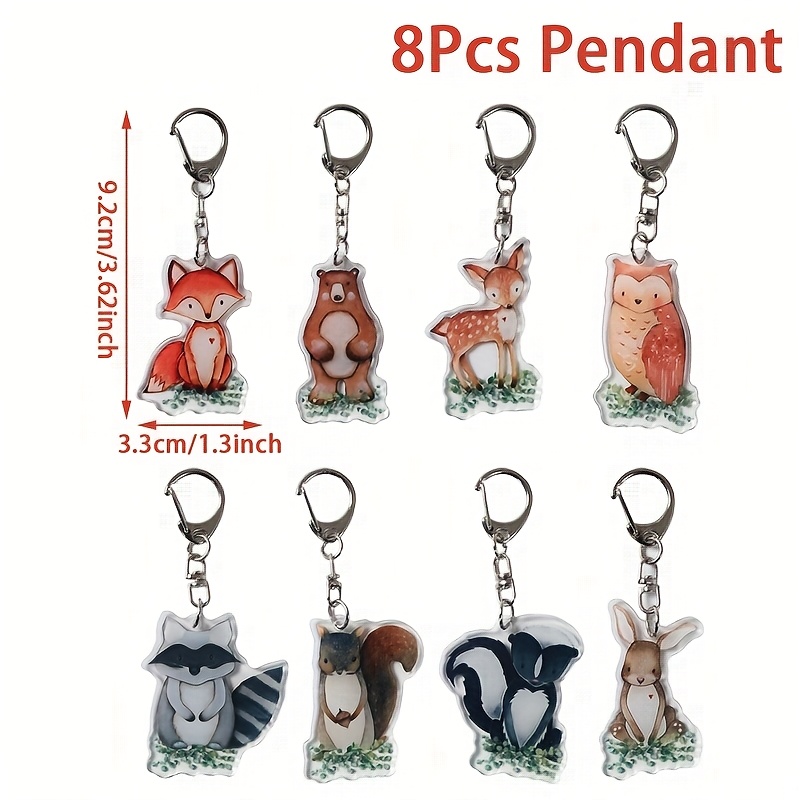 Image of 8pcs,woodland Animals Acrylic Keychain, Theme Party Decoration Bag Pendant,1st Birthday Party Supplies,event Party Gifts Animals Keychain,christmas Halloween Decorations
