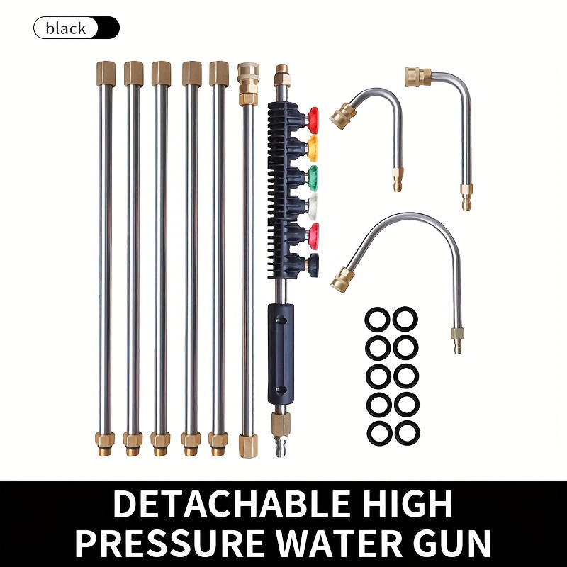 TEMU Gutter Cleaning Tool Pressure Washer Extension Wand Set, Suitable For Gutter Roof Drain Cleaning, 10pcs High Pressure Washer Gun 6 Nozzles