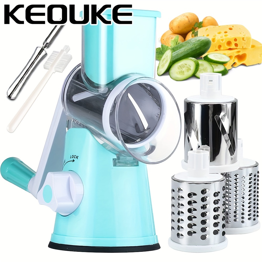 

Rotary Cheese Grater With Handle Vegetable Cheese Slicer Grater For Kitchen 3 Changeable Blades For Cheese Potato Zucchini Nuts Chocolate-blue