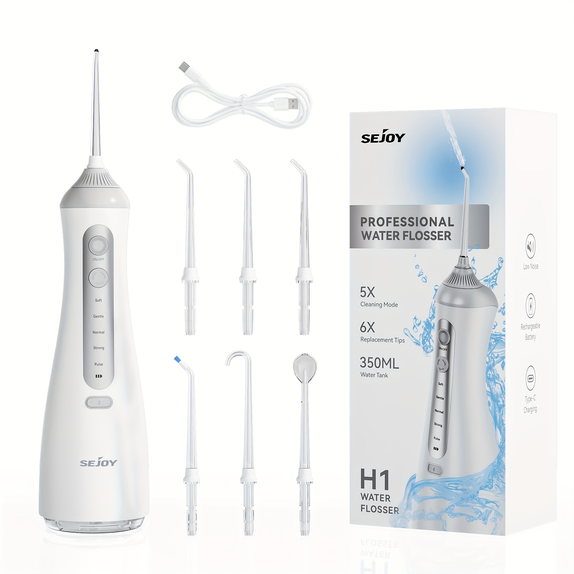 Image of Water Dental Flosser Teeth Pick: 5 Portable Cordless Oral Irrigator, 350ml Water Teeth Cleaner With 6 Jet Tips, Rechargeable, Flossing Cleaning Picks For Home, Travel