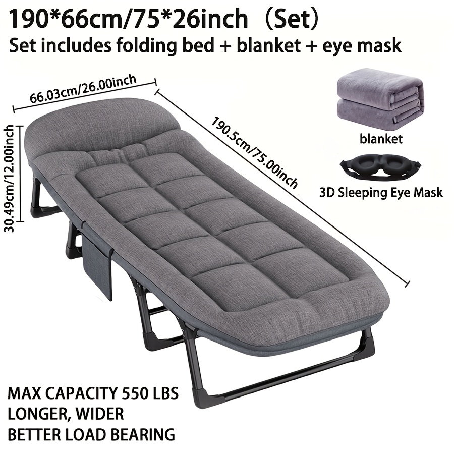 6 speed adjustable sleeping bed folding camping bed portable folding bed comfortable mattress and pillow breathable fabric thick   free blanket and eye mask nap nap bed single companion bed suitable for   home use