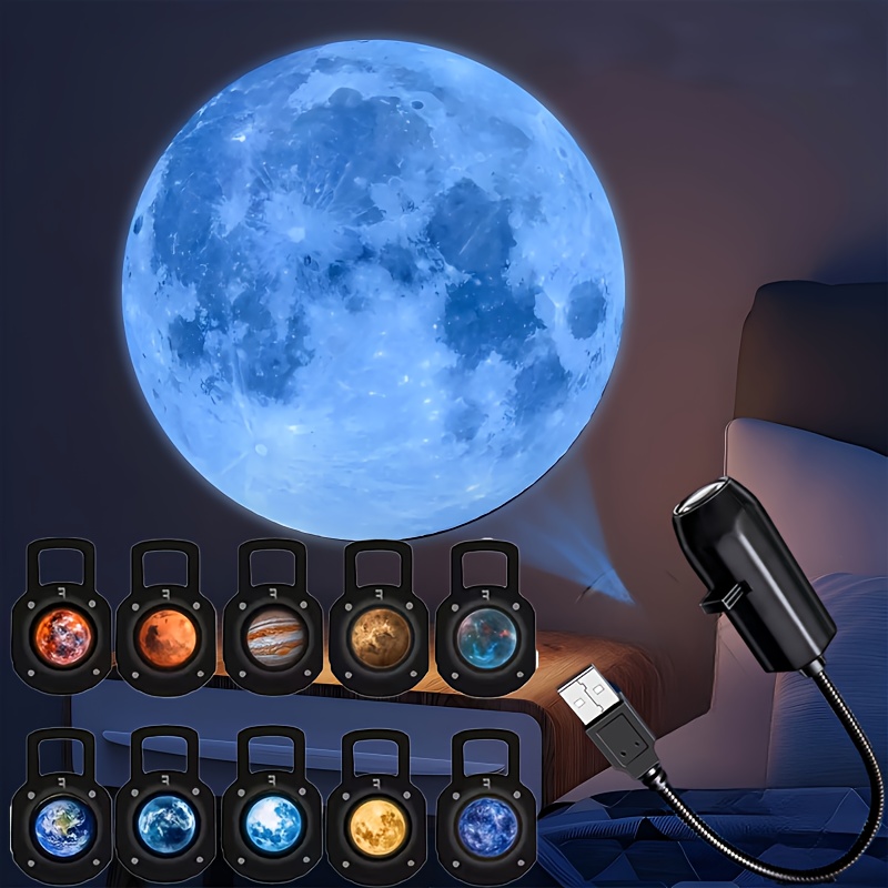 E-shop USB Planetenprojektionslampe, 10 Planetenkarten, 360° drehbare Richtungsdeko-Lichter - Geeignet für Schlafzimmer, Wohnzimmer,