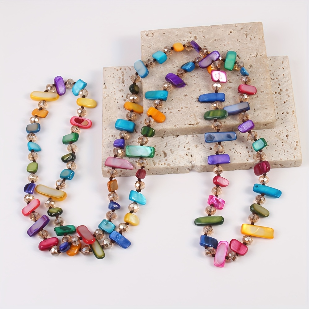 Bohemian Colorful Shell Glass Layer Long Necklace for Women