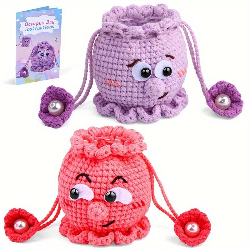 

2pcs Drawstring Bags Beginners Crochet Kit, Animal Crochet Knitting Supplies, Crochet Yarn -by-step Video Tutorials, Accessories Random Color