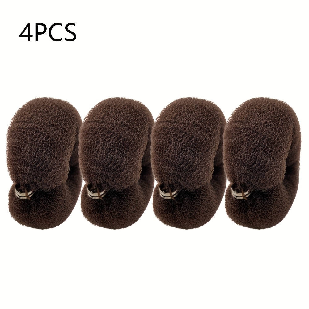 Image of 4pcs Solid Color Bun Button Maker Hair Bands For Women With Different From (black, Coffee, Beige) Hair Holders Daily Simple And Fashionable Hair Accessories Suitable For All Hair Types