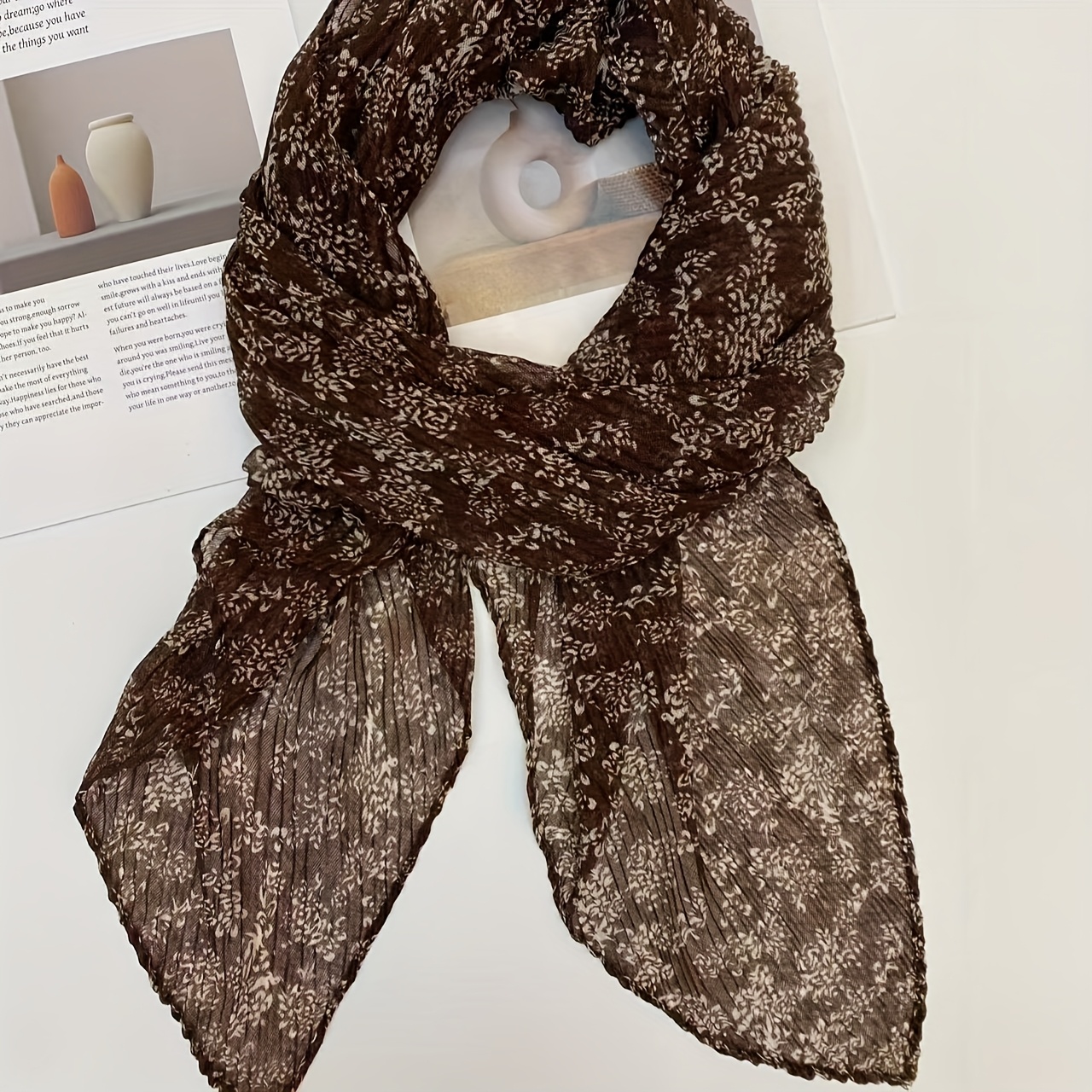 TEMU 1pc Of Women's Small Phoenix Flower Print Crinkle Scarf