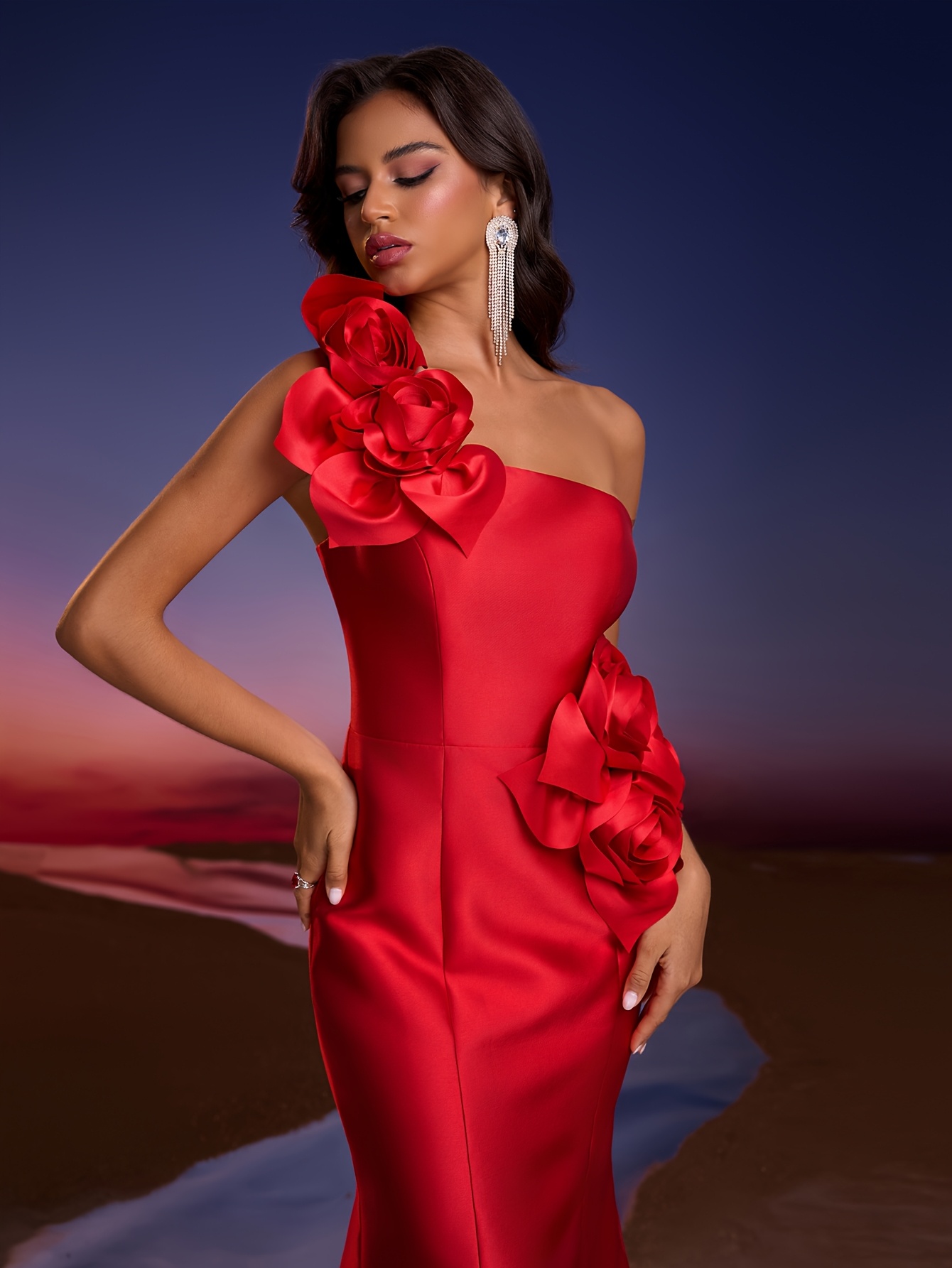 fitted lace wedding dress YES BY YESIR pressed pleats sexy elegant red evening formal dress- Aii –  GOOD GIRL REBEL main image 0