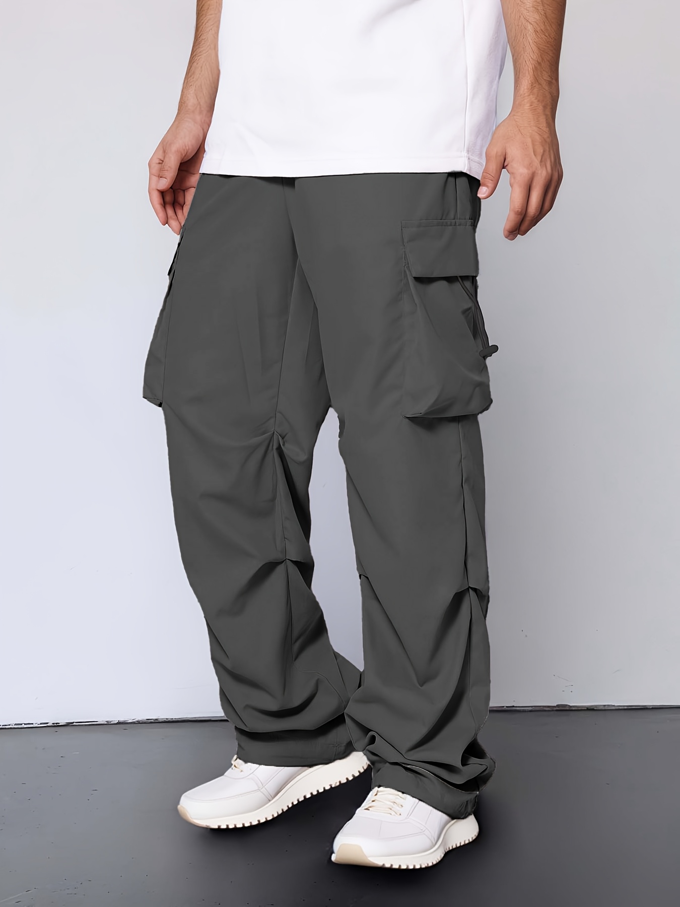 fashion multi pocket polyester sweatpants elastic waist - Temu