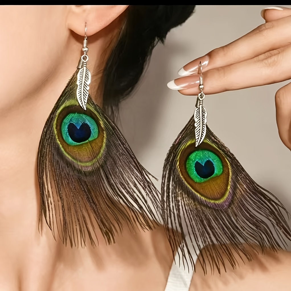 Image of Four-season Wearable Elegant Romantic Feather-inspired Earrings, Vibrant Multicolor Natural Texture Metal Leaf , For Different Daily Styles, Essential Women's Jewelry
