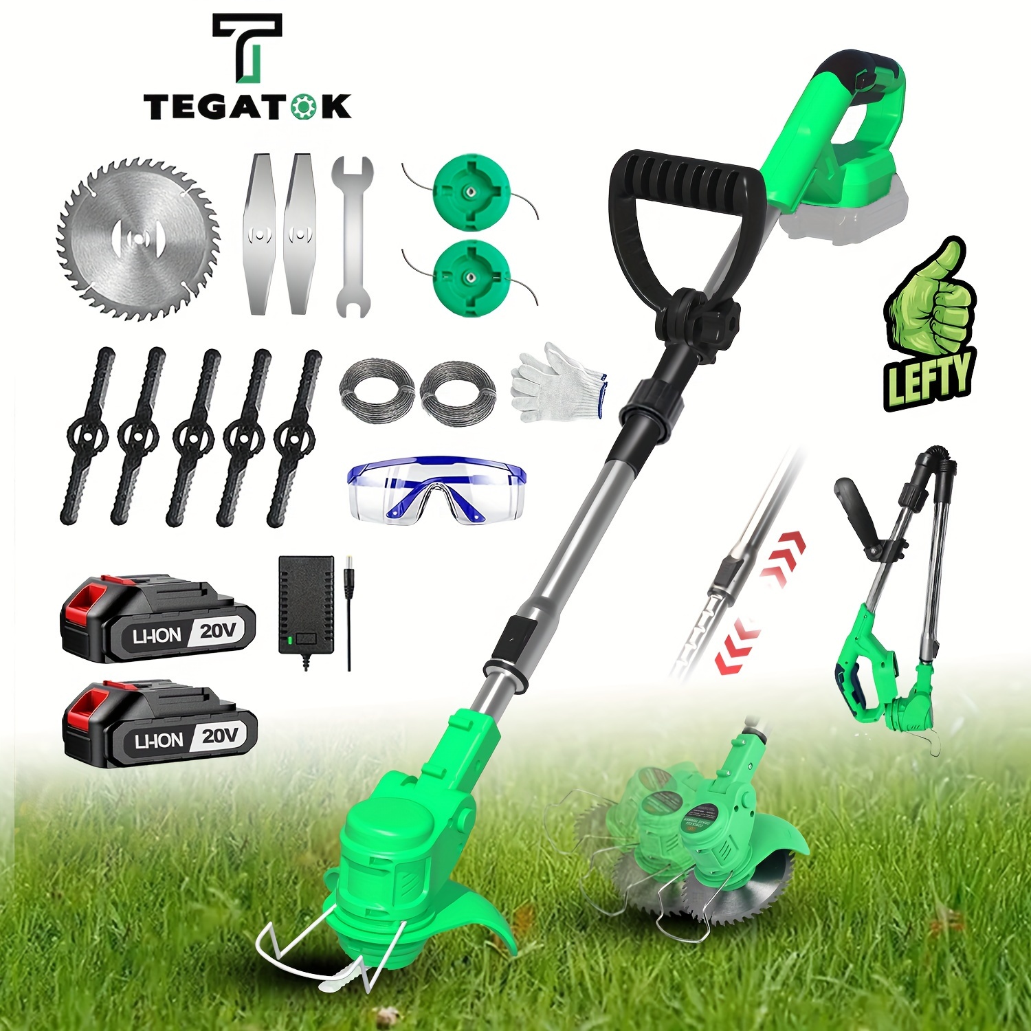 

Tegatok 20v Cordless With 2.0ah Battery, Electric Brush Cutter With 4 Types Of Blades - Lightweight And Battery Powered, Including Charger For Yard And Garden Grass Trimmer