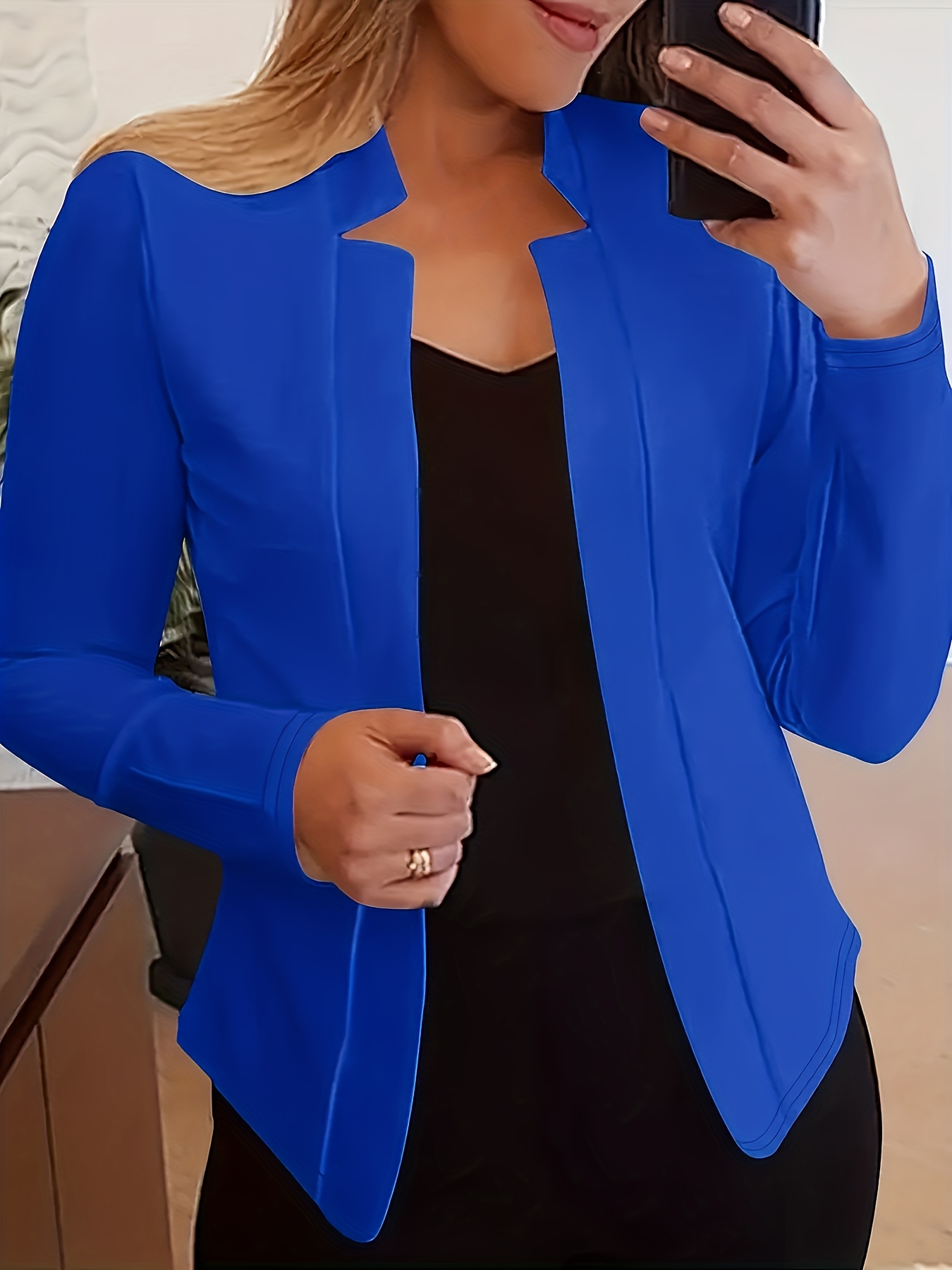 Women'S Lightweight Long Sleeve Casual Blazer - Solid Color Notch Lapel Jacket for Spring & Fall, Versatile Office & Casual Attire, Spring Outerwear, Sophisticated Style, Notch Lapel Design