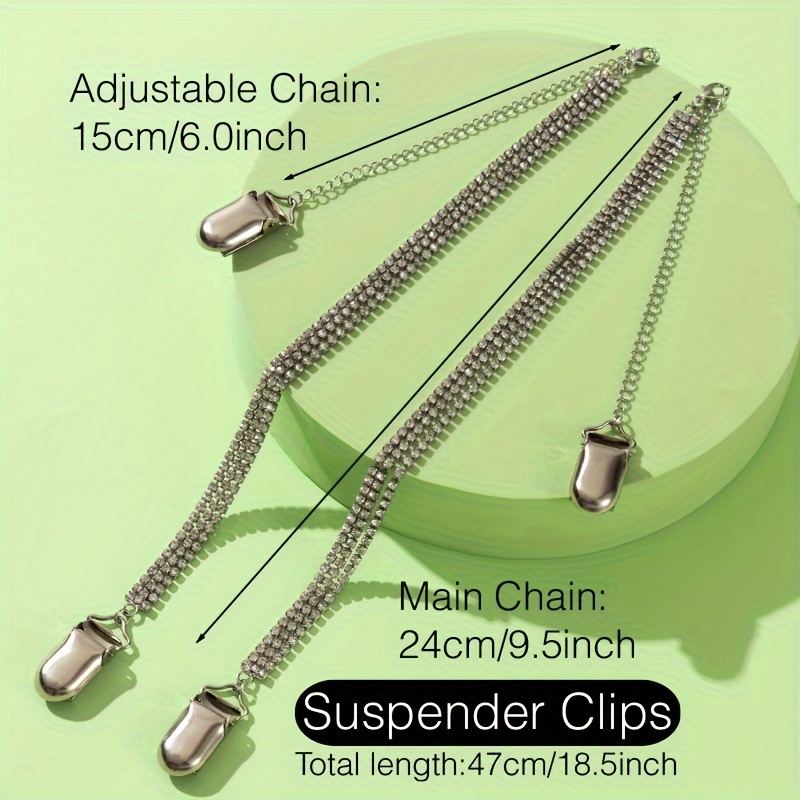 Image of 2pcs Detachable Non-slip Bra Straps With Adjustable Clasps - 3-row Rhinestone Bling Suitable For Women' Bra Tops, Wedding Dresses, Blouses & Dresses - Golden Sparkly Breast Harness