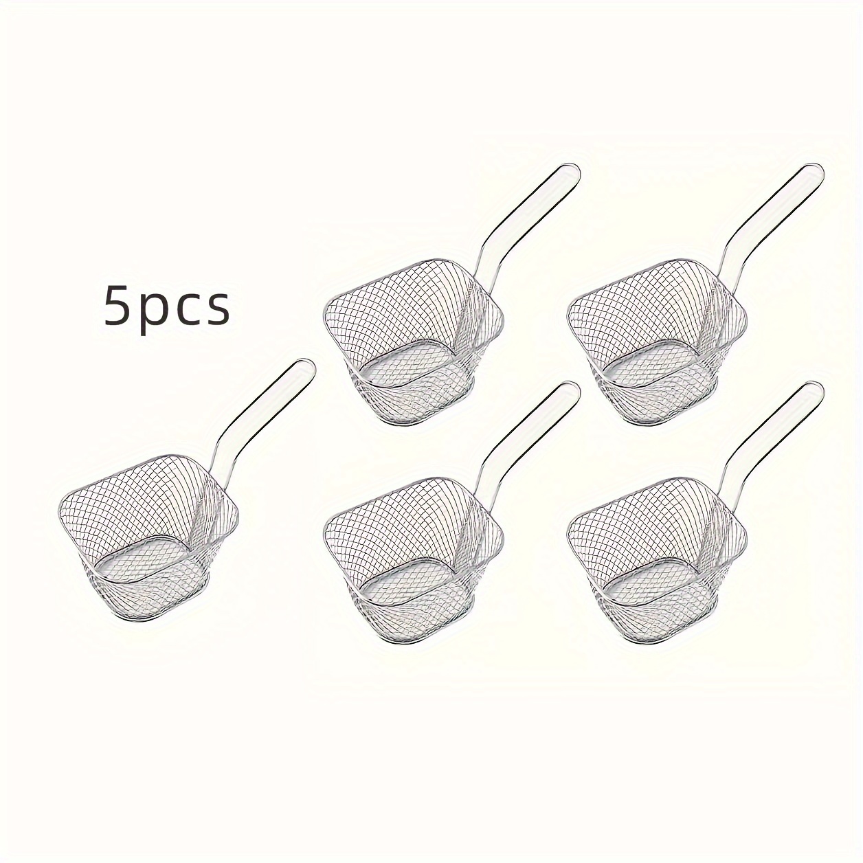 Image of 5pcs Stainless Steel Food Frying Basket, Very Suitable For Kitchen Fried Chicken, , Draining Mesh Sieve, Suitable For Cafes, Restaurants, And Kitchens
