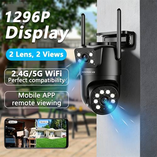 2 szt. bezprzewodowy inteligentny zewnętrzny system kamer bezpieczeństwa, ptz monitorowanie z 355° pan-tilt-zoom, wykrywanie ludzi przez kolorowe widzenie nocne, podwójny obiektyw fhd 1296p, dwukierunkowy dźwięk, sterowanie przez aplikację mobilną, odpowiedni do biznesowego cctv