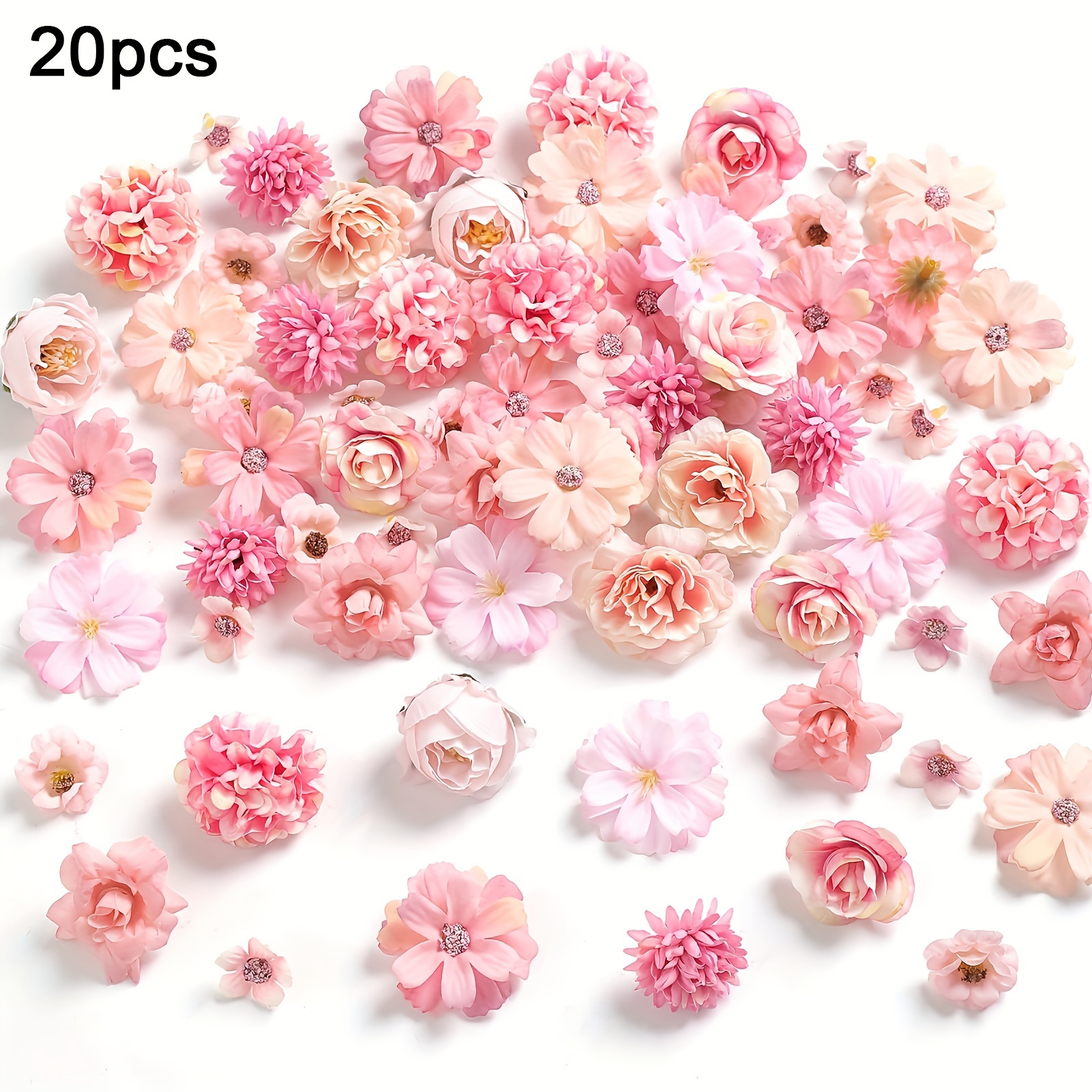 E-shop Mini künstliche Blumenköpfe in Pink, künstliche Pfingstrosen, Gänseblümchen, Rosen, mehrfarbige kleine Gänseblümchen für Bastelgirlanden,