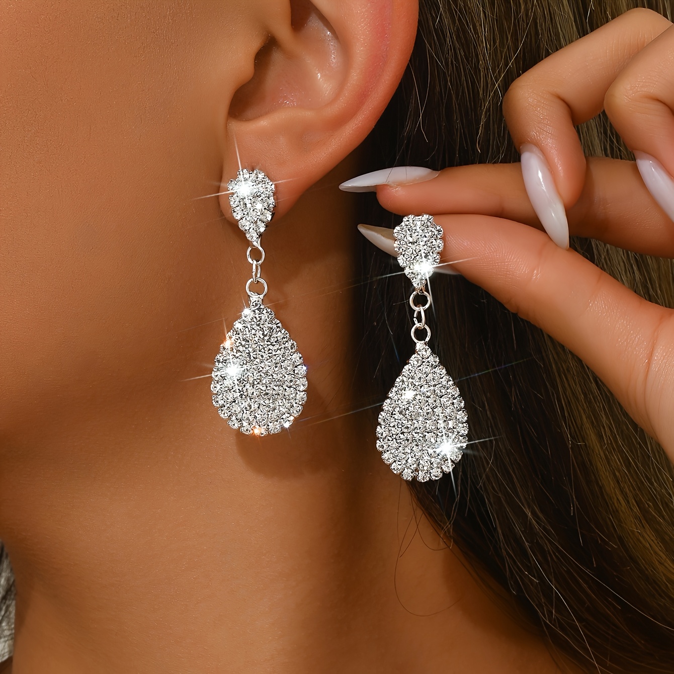 Image of Bridal Copper Inlaid Rhinestone Pendant Earrings, Wedding Earrings, Elegant Prom Party Wedding Additions