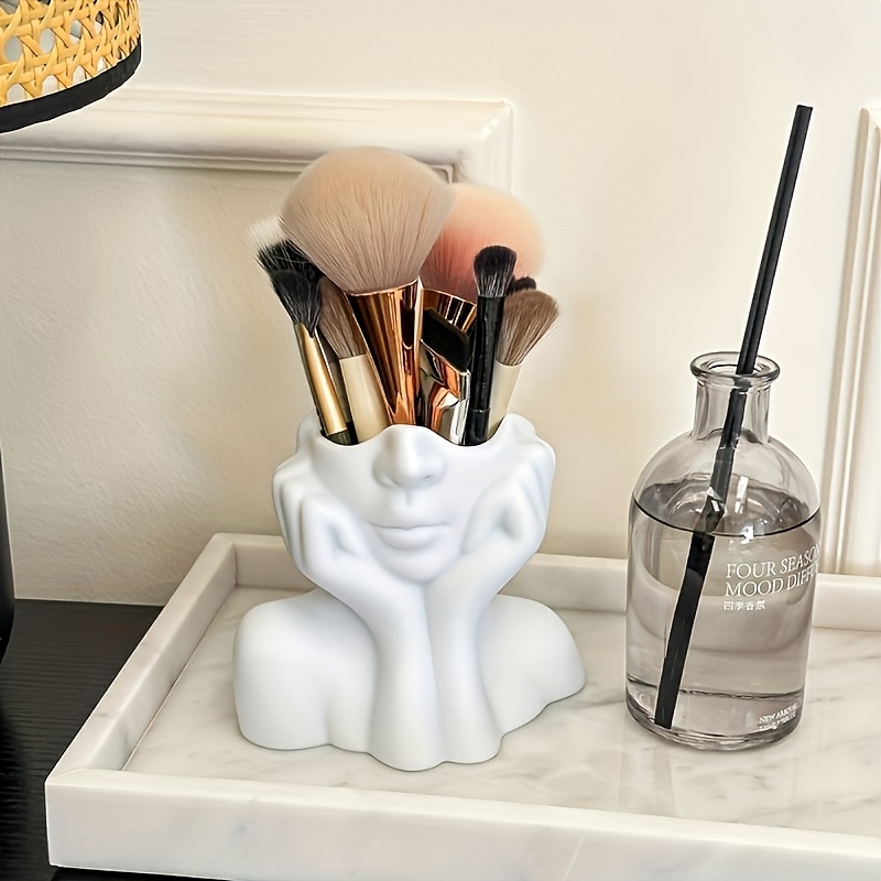 TEMU . Make-up-Pinsel-Organizer – Schminktisch-Aufbewahrungsbox ohne Montage mit Pinselschlitzen, für Pinsel/ Augenbrauenstifte/ Lippenstifte, leicht