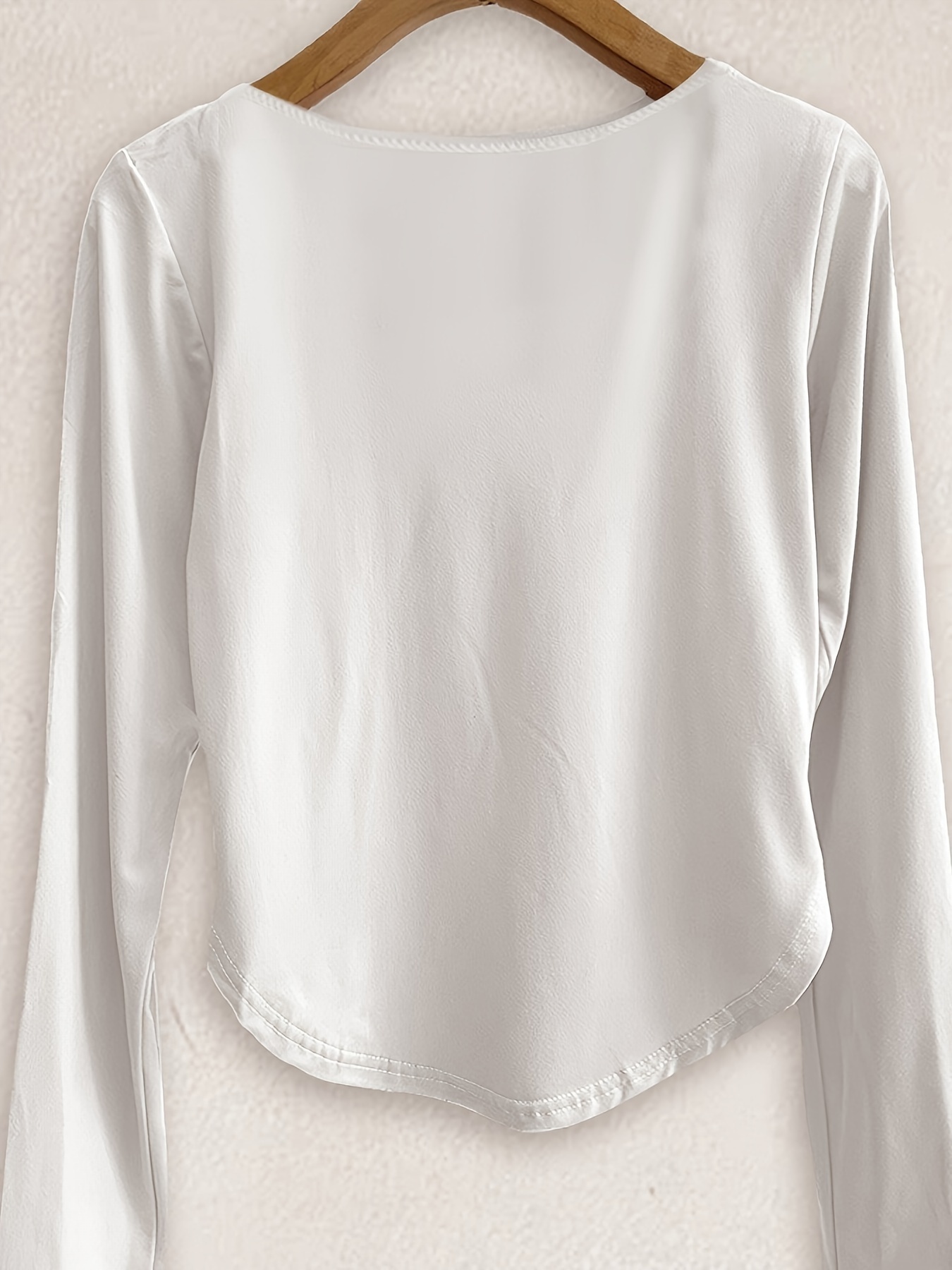 1pc Women'S Sexy Polyester Long Sleeve T-Shirt, Solid Color Round Neck Knitted Top, Regular Length, Spring/Autumn Fashion