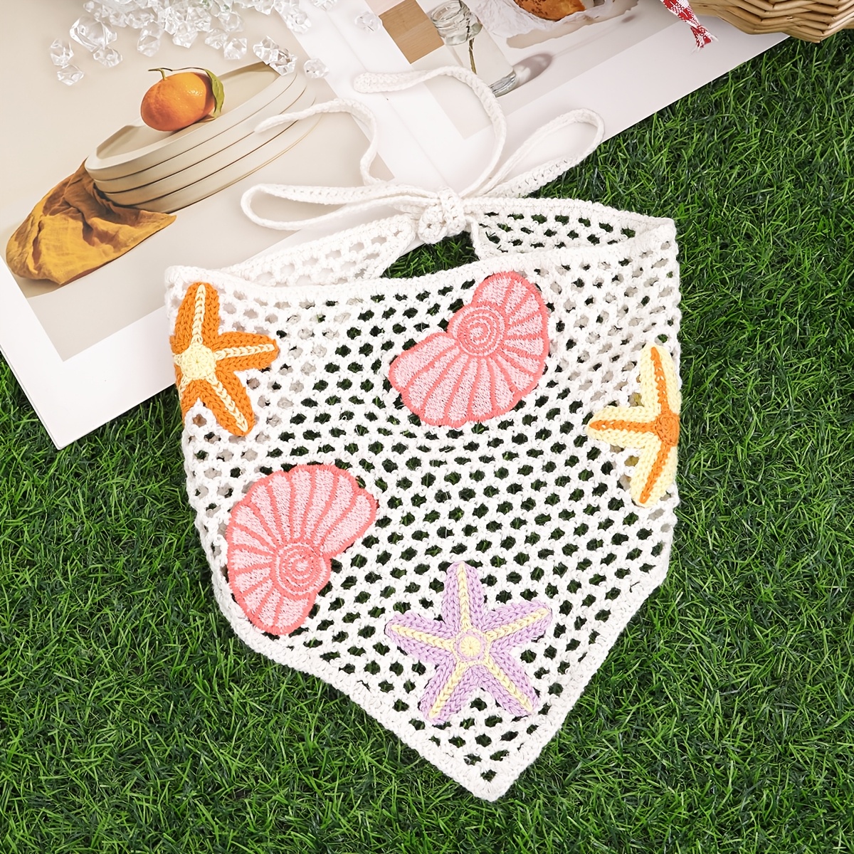 TEMU 1pc Fashionable New Hollow-out Ocean Shell And Star Pattern Triangular Scarf Headband Hair Accessory, Cute, Elegant, Versatile, Suitable For