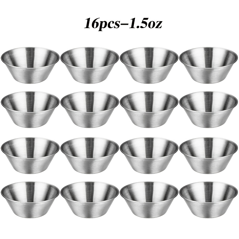 TEMU 4/8/16pcs Reusable 1.5oz Dipping Sauce Cups, High Quality Stainless Steel Metal Ramekins, Commercial Grade Condiment Bowls, Individual Dressing