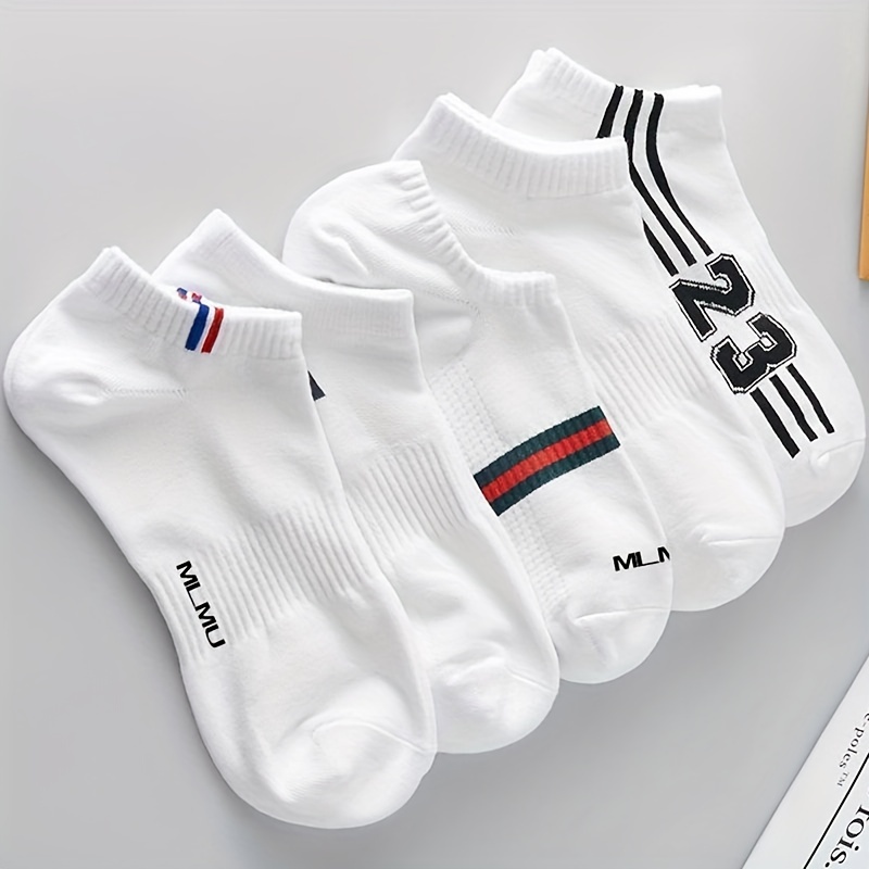 

5 Pairs Letter & Striped Socks, Sports College Style Low Cut Ankle Socks, Women's Stockings & Hosiery