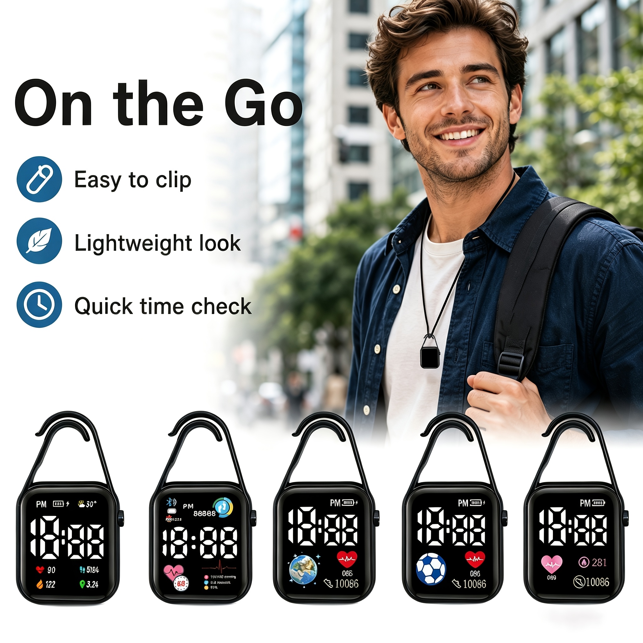 5-Pack Matte Black Square Electronic Watch Set, Unisex