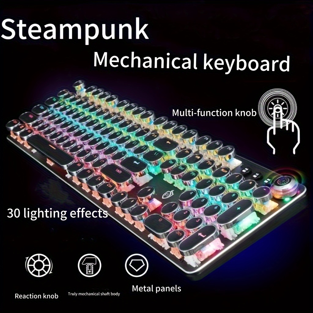 TEMU Typewriter Mechanical Keyboard Punk Gaming Laptop Office Wired Real Mechanical Keyboard Halloween And Christmas Gifts