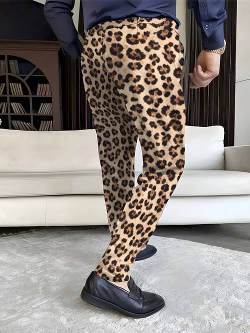 pantalones de traje para hombre , estampado digital, estilo regular , pantalones de traje de moda, estampado de leopardo beige para hombre con cinta , pantalones de hombre modernos casuales de corte entallado, pantalones de traje profesionales para viajes de negocios