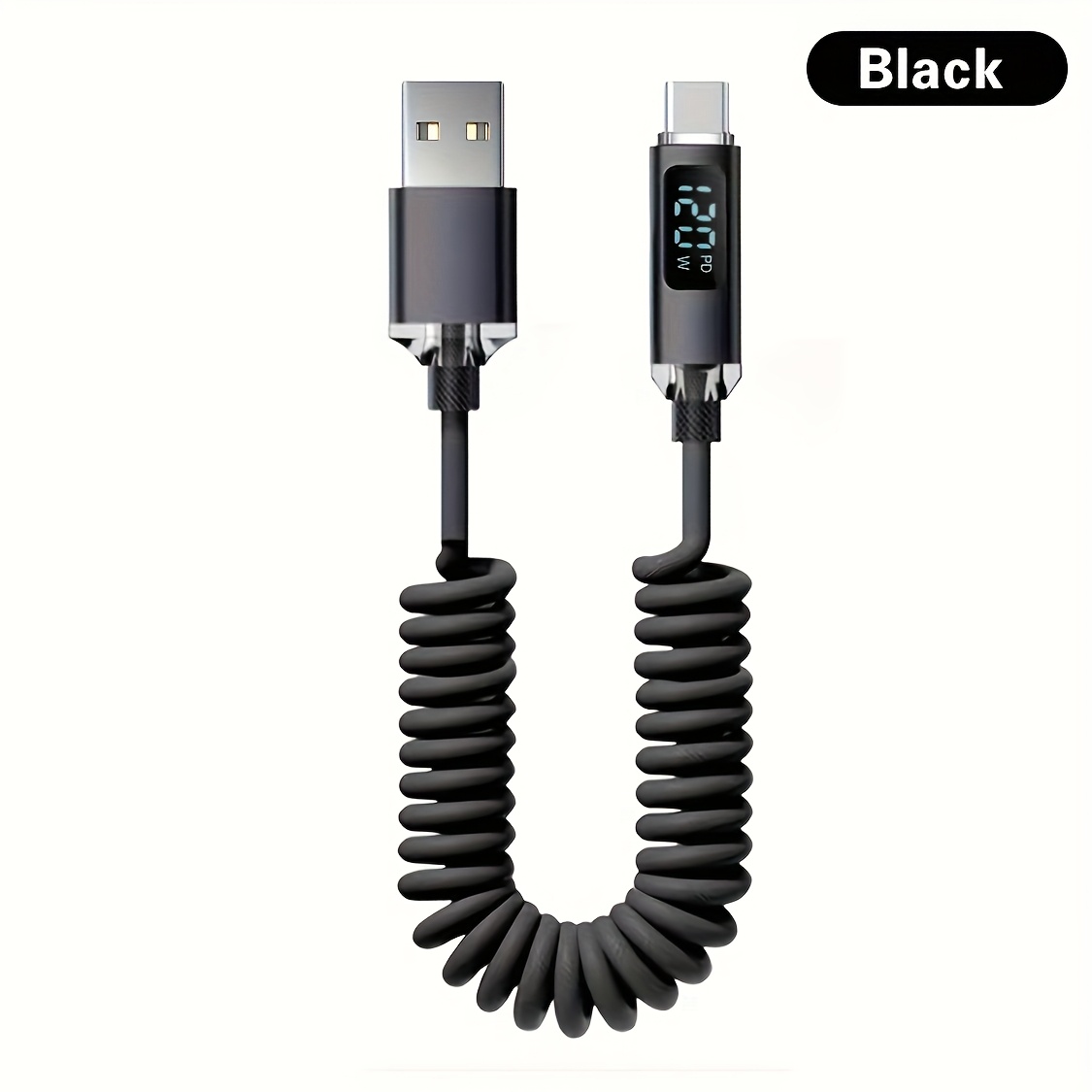 Image of 120w Usb Type-c Charging Fast Charging Data Cable Retractable Car Charger Cord For Oneplus Huawei Oppo For Iphone 15/16/ 17 Type-c Cables