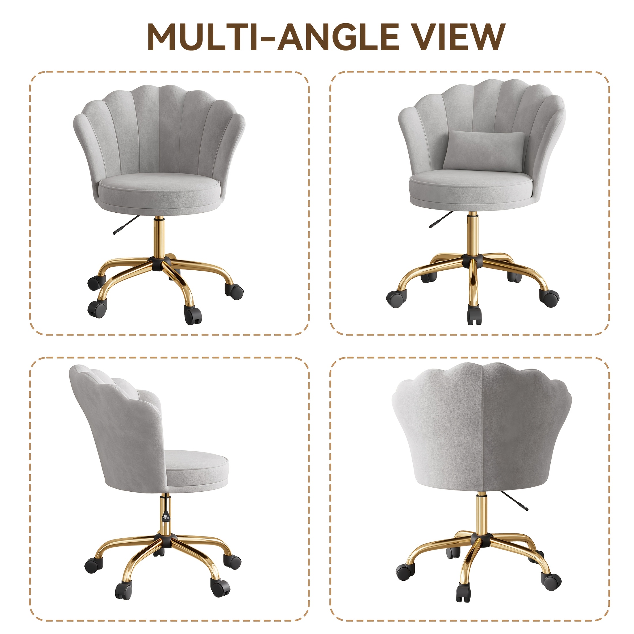 Girls' & Women' Luxury Velvet Tufted Vanity Chair with Wheels - Height Adjustable Upholstered Desk Chair Suitable for Bedroom, Living Room, Dressing Table, Soft Cushioning, No Assembly Required, Contemporary Petal for Home Office