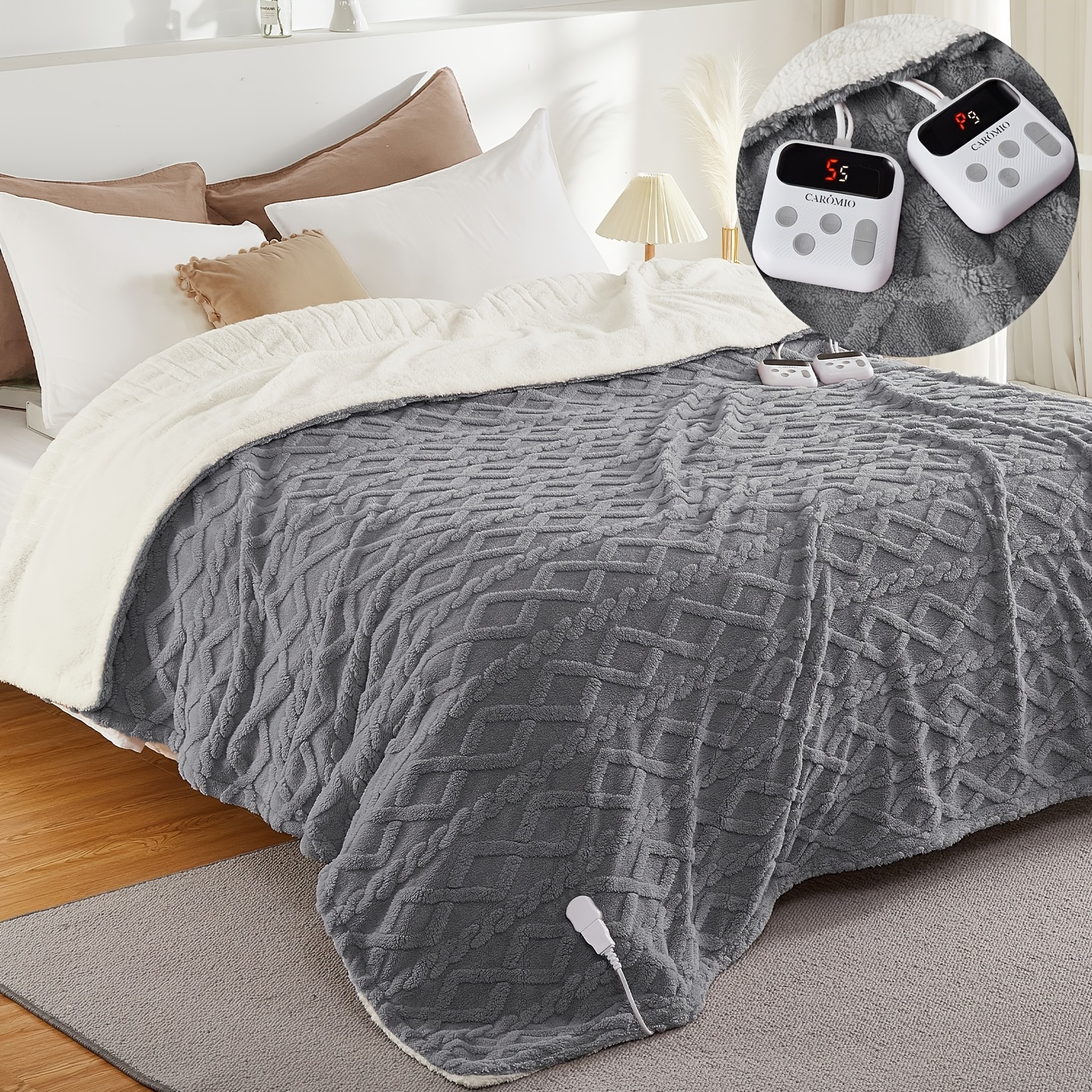 

- Thick Tufted Sherpa Electric Blanket With 6 Heating Levels And 8 Time Settings, Machine Washable Fast Heating Blanket( Throw Twin Full Queen King, )