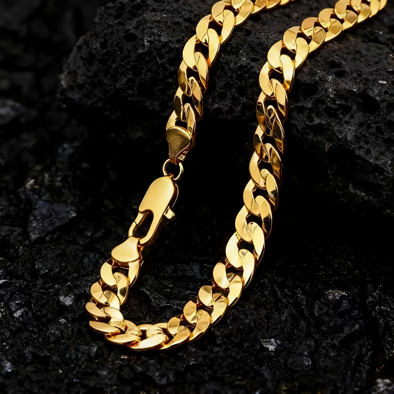 TEMU Collier plat plaqué or à 8 mm avec motif latéral en relief Hip-Hop, chaîne universelle pour hommes et femmes, cadeau de bijoux, pour masculins