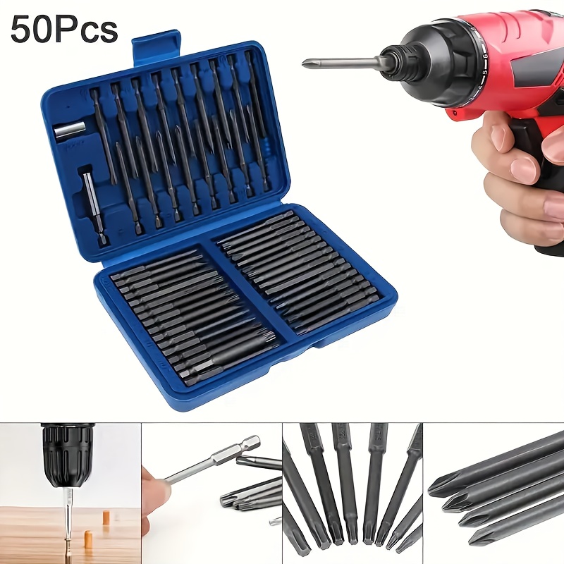 50pcs Extra-Long 75mm Magnetic Screwdriver Bit Set Stainless Steel for DIY and Professional Use