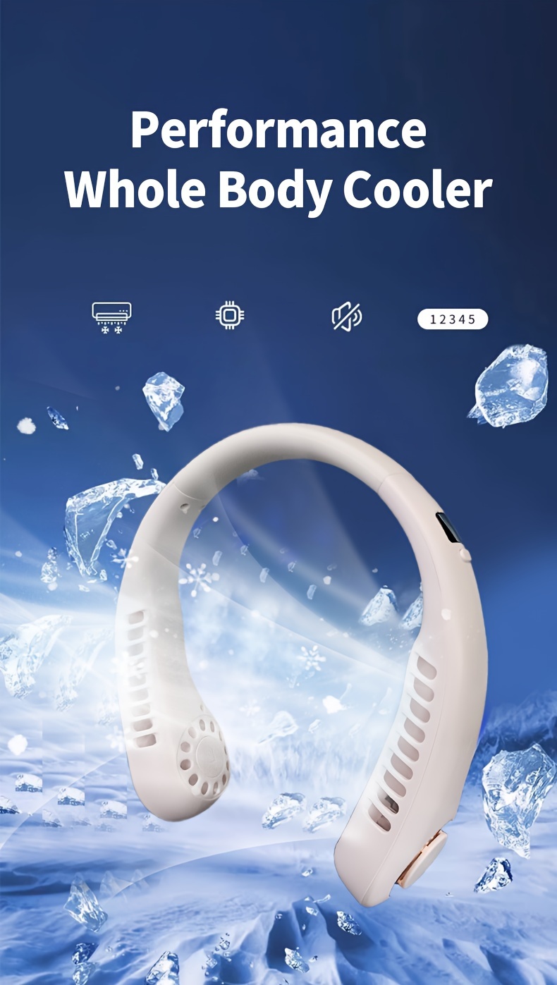 JKuoo Adjustable Silicone Neck Fan with USB Charging, Strong Wind, Digital Display, Lightweight - Ideal for Summer Travel details 0