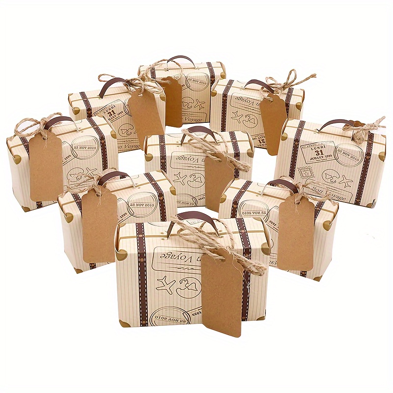 12pcs Vintage Mini Suitcase Candy Boxes With Labels & Burlap Tags - Travel Themed Parties, Weddings, Birthdays & Bridal Showers