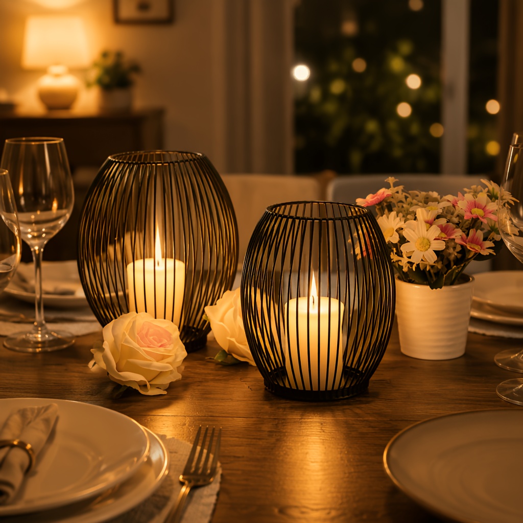Oval Candle Holder Set Of 2, 14 X 15.5 Cm And 16 X 18 Cm Metal Decorative Candle Holder Creative Vintage Candle Stand For Christmas Wedding Meal, Black, Reusable