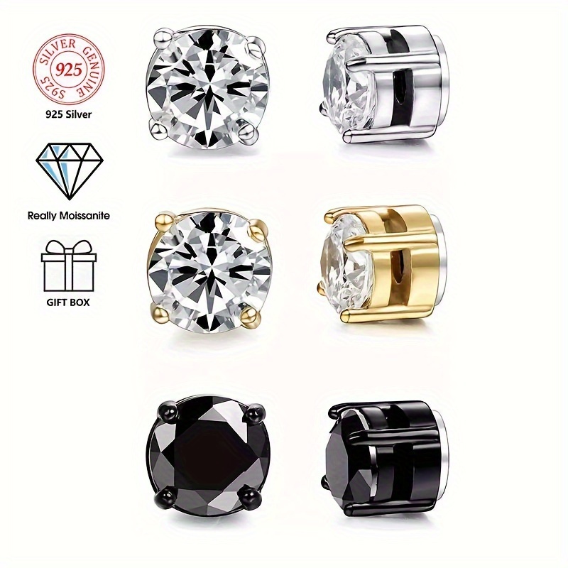 

S925 Silver Moissanite Magnetic Non Pierced Earrings, Gifts Banquets Hip-hop Earrings