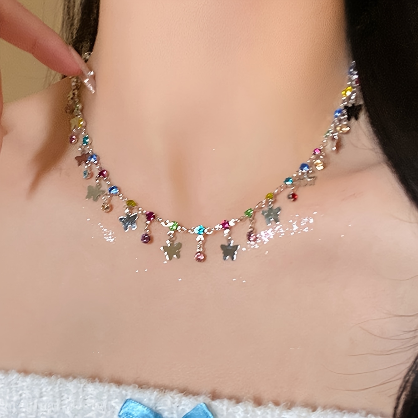Image of 1pc Sweet Cool Y2k Style Colorful Rhinrhinous Pendant Necklace For Women Collarbone Chain, Suitable For Women To Parties Beach Parties To Wear, For Women's Birthday, Valentine's Day Gifts