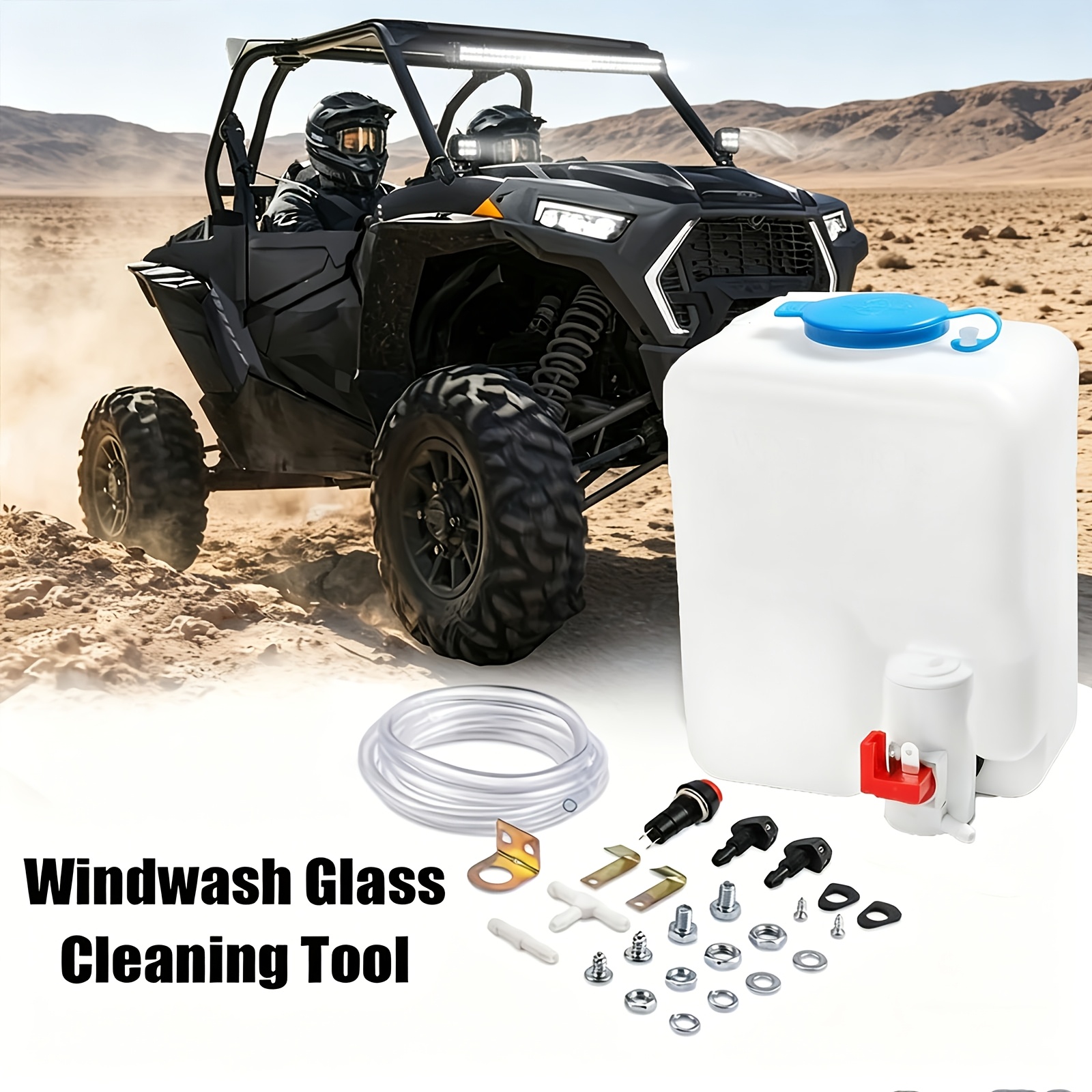 TEMU Universal 12v Windshield Washer Fluid Reservoir Kit, 50.72oz Windshield Washer Bottle With Pump Jet Nozzle Button Switch, Automotive Windshield