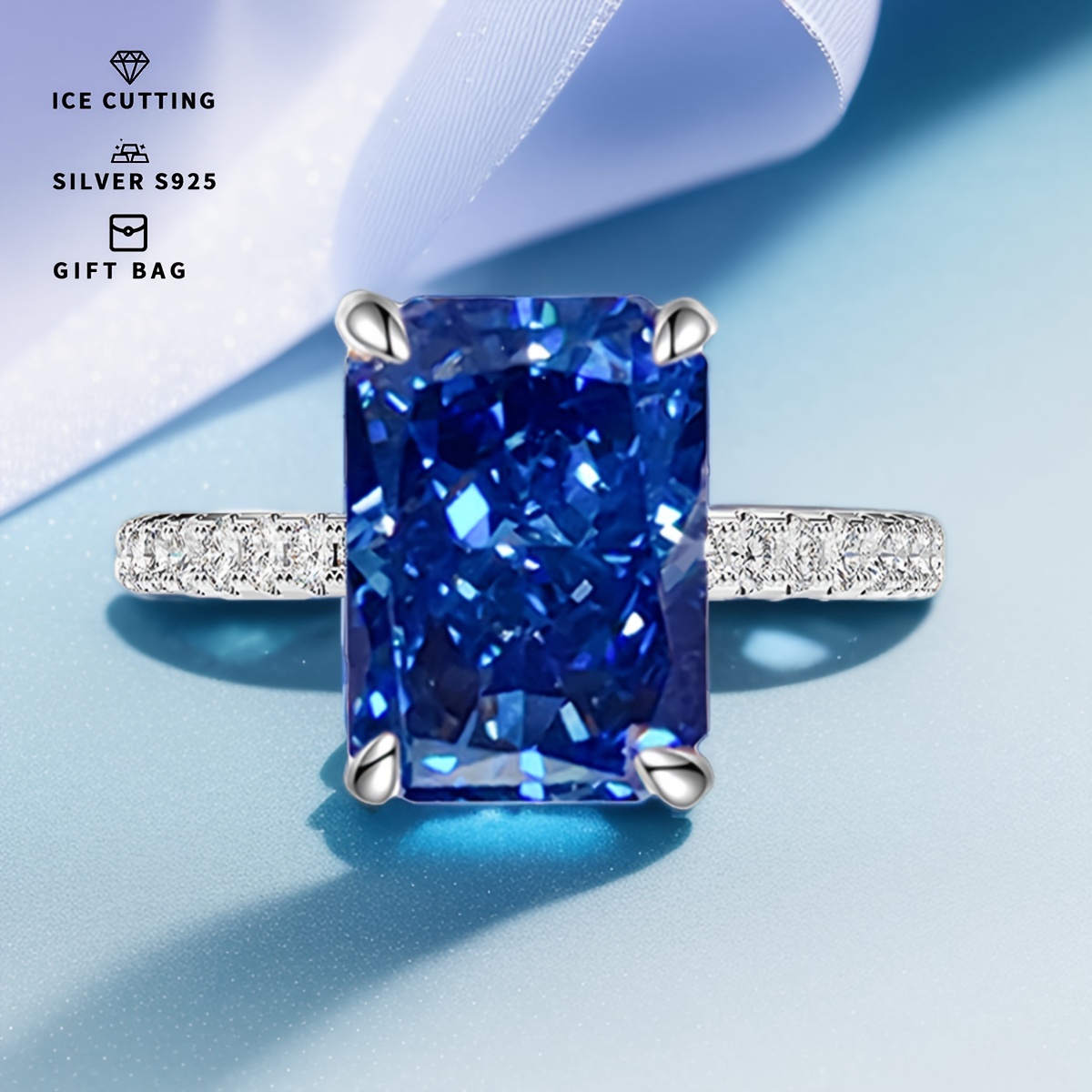 elegant s925 silvery rectangular tanzanite blue cubic zirconia stud earrings   everyday special occasions   cut cz details 0