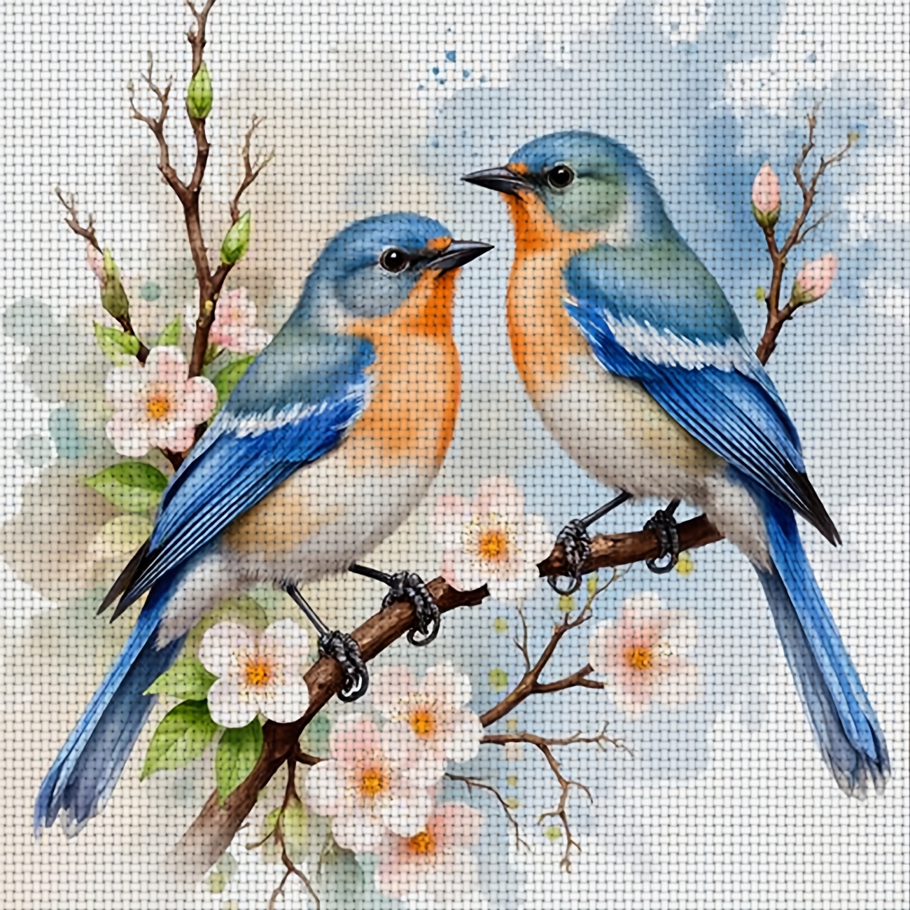TEMU Kit d'impression de point de croix 1pc | Motif "Double Oiseau Sur Branches En Fleurs", Idéal Pour Débutants, Inclut Toile, Aiguilles, Motif Et