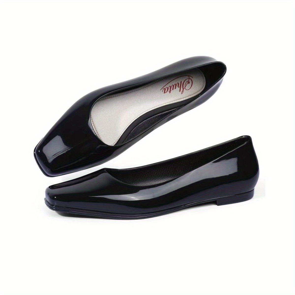 TEMU Women's Black Shoes 649#fashion Rubber Black Shoes Student Shoes Square Toe Flat Shoes Footwear Walking Shoes 085523