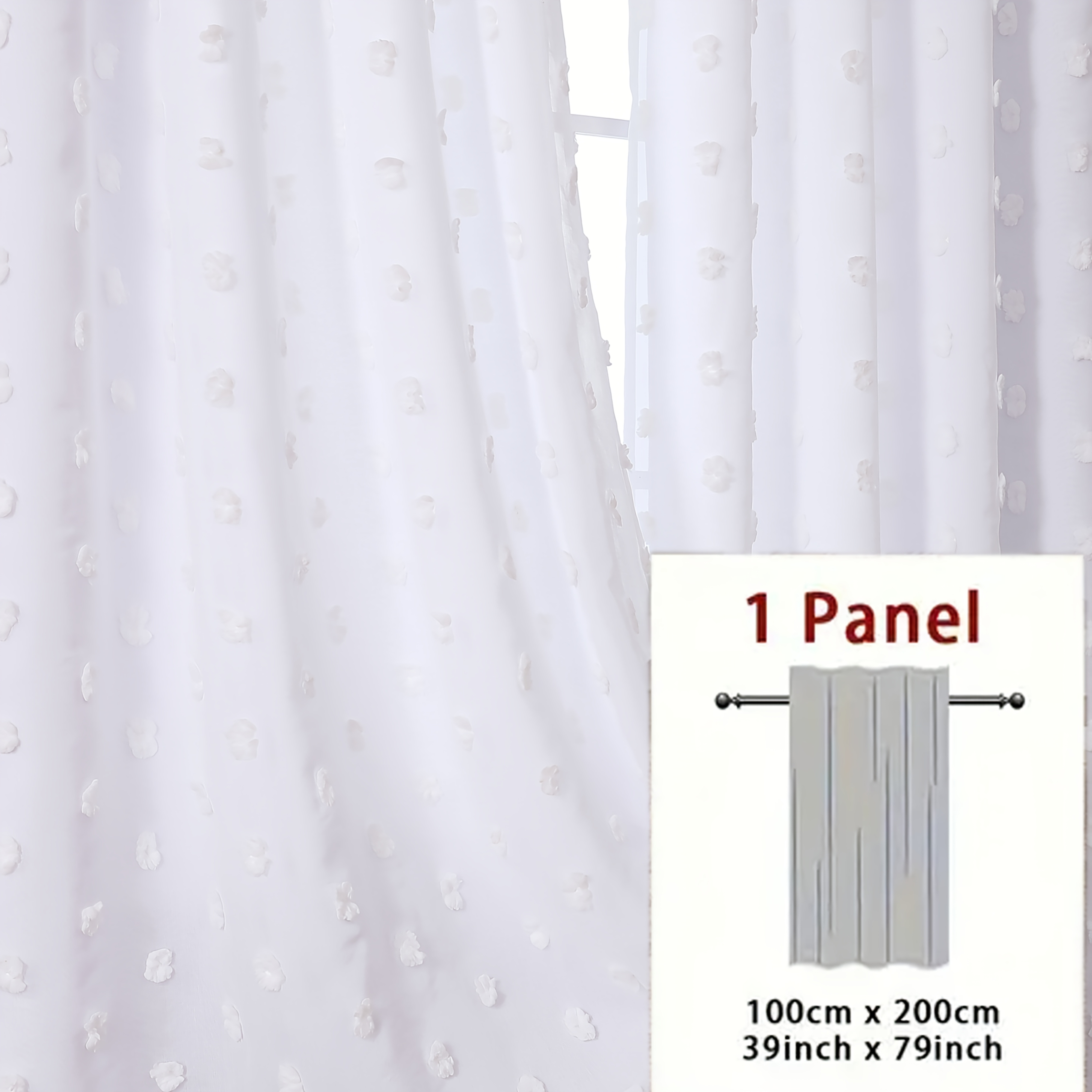 TEMU 1pc Blackout Sunshade Double Layer Curtain, Bohemian Style Polka Dot Embroidery Drapes, Double Layer Pom Pom Design, Suitable For Living Room